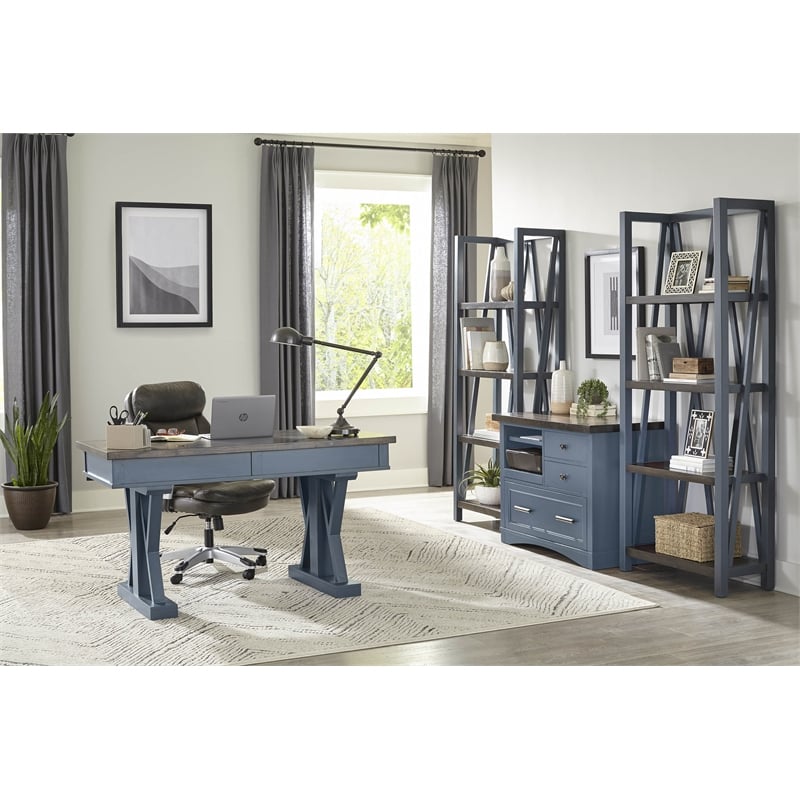 Pemberly Row Wood Functional File with Power Center in Denim