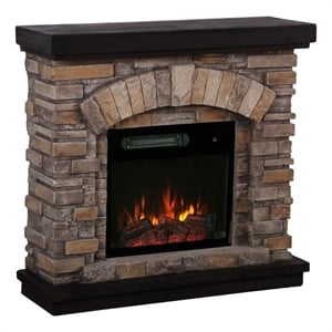 Pemberly Row 36&quot Magnesium Oxide Freestanding Electric Fireplace in Tan