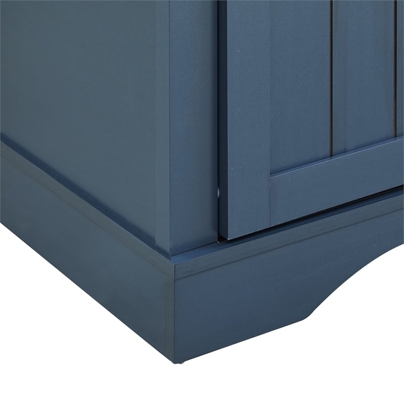 Pemberly Row Navy Buffet Bar Cabinet Barn Door w/ Marbling Pattern Countertop