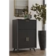 Pemberly Row Modern Large Bar Cabinet With Drop Down Tray in Black