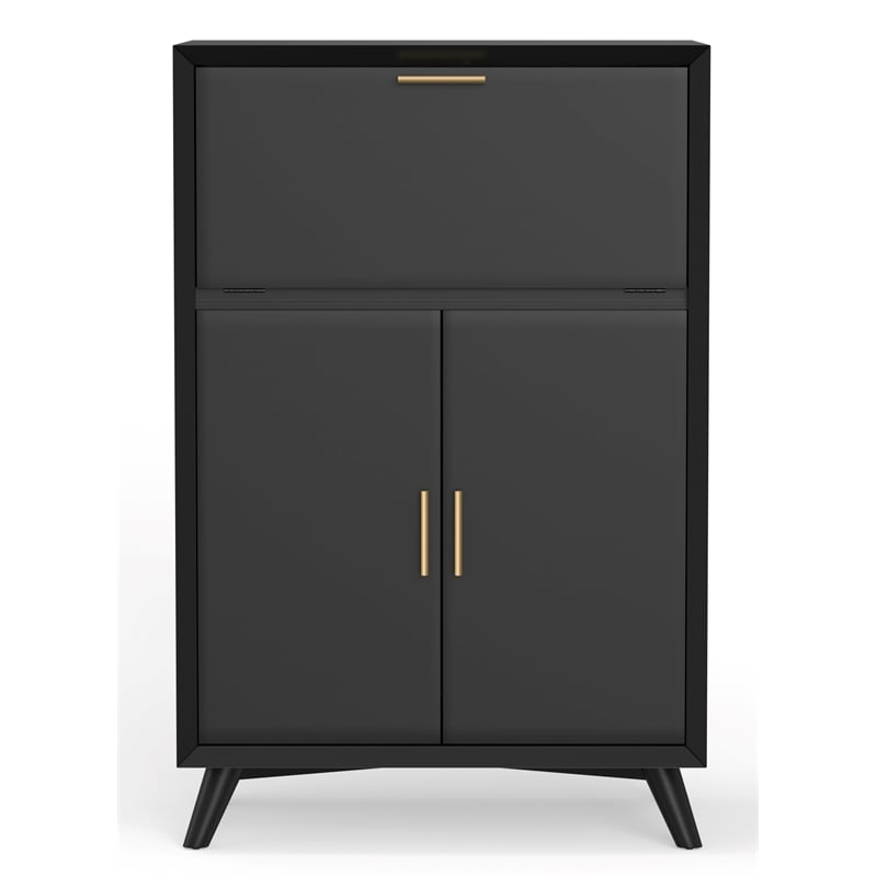 Pemberly Row Modern Large Bar Cabinet With Drop Down Tray in Black