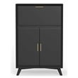 Pemberly Row Modern Large Bar Cabinet With Drop Down Tray in Black