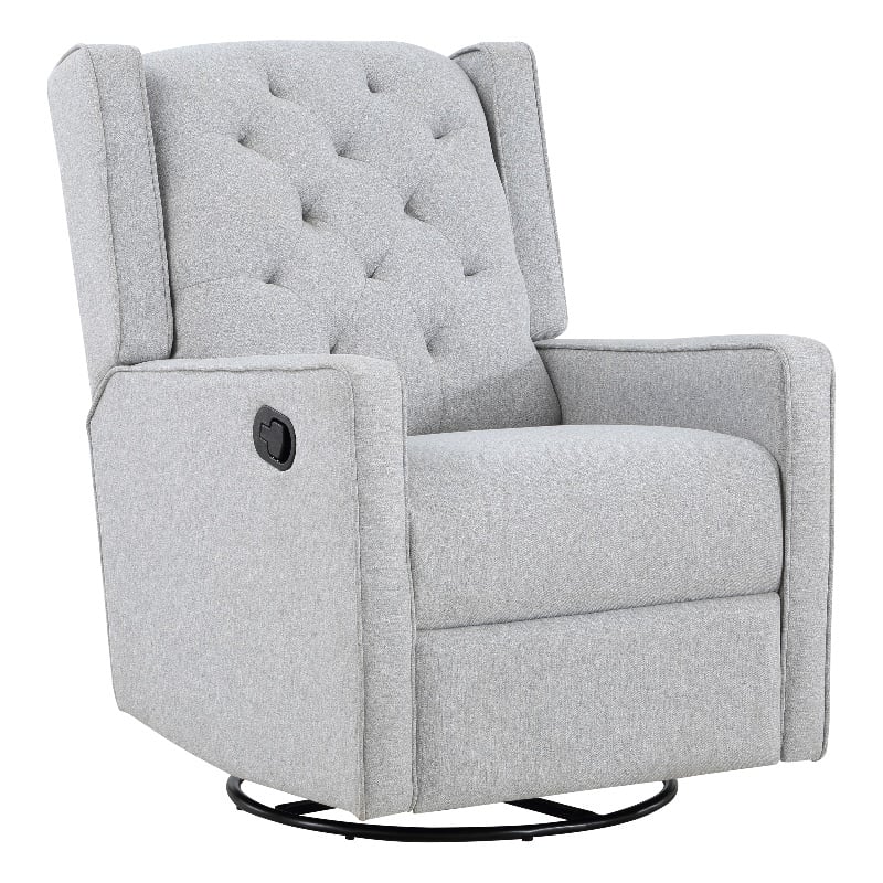 Pemberly Row Wood Fabric Tufted Gliding Swivel Recliner in Brushed Tweed