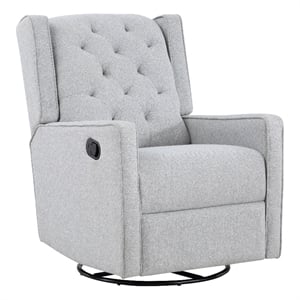 Pemberly Row Wood Fabric Tufted Gliding Swivel Recliner in Brushed Tweed