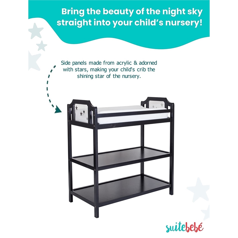 Pemberly Row Contemporary Wood Changing Table in Black Finish