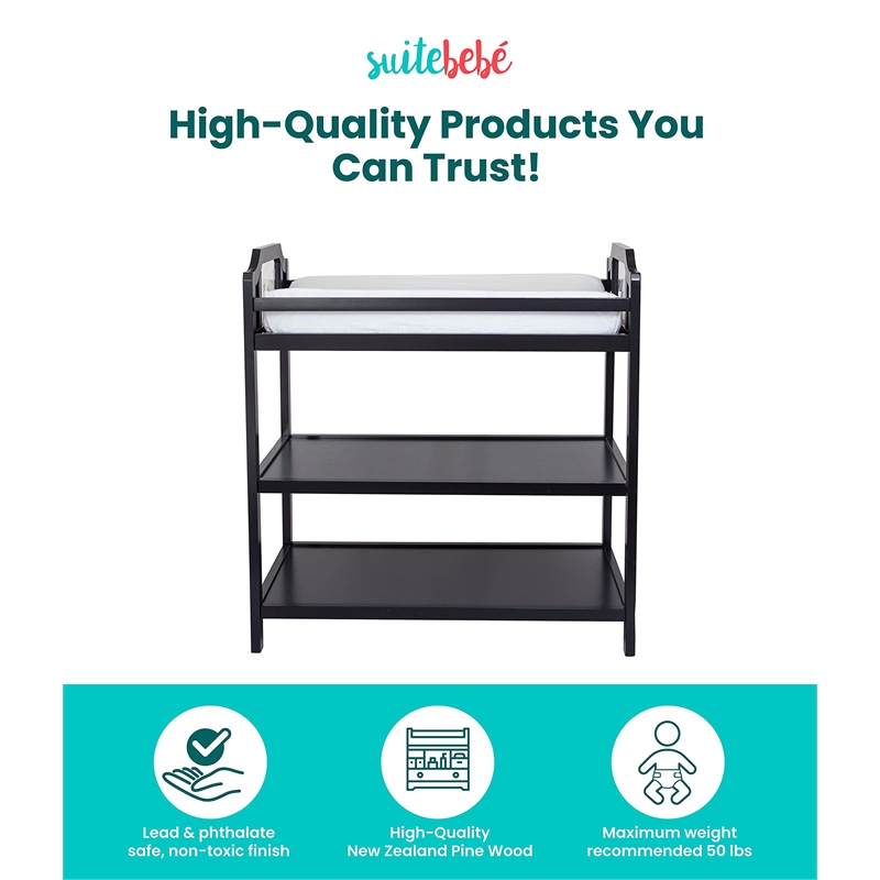 Pemberly Row Contemporary Wood Changing Table in Black Finish