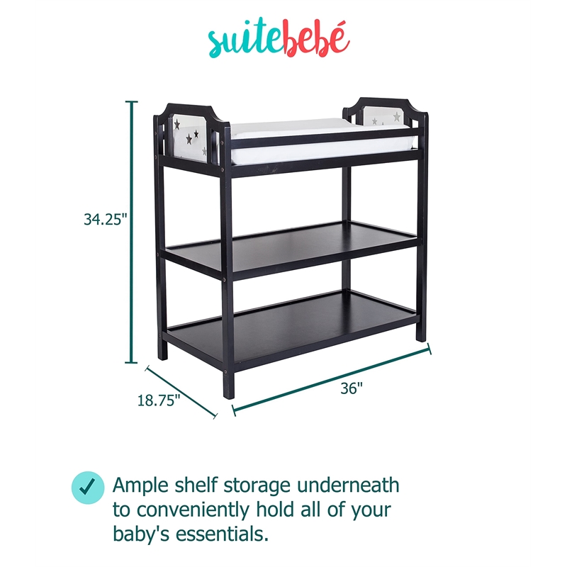 Pemberly Row Contemporary Wood Changing Table in Black Finish