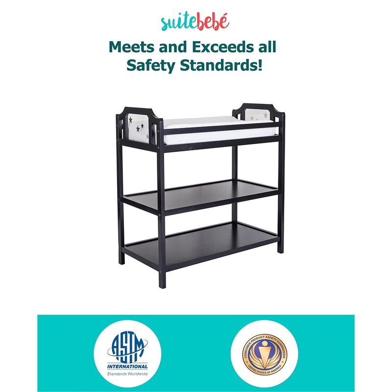 Pemberly Row Contemporary Wood Changing Table in Black Finish