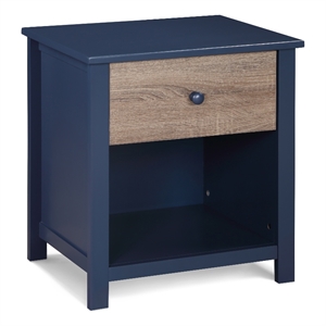 Pemberly Row Wood Nightstand in Midnight Blue and Vintage Walnut
