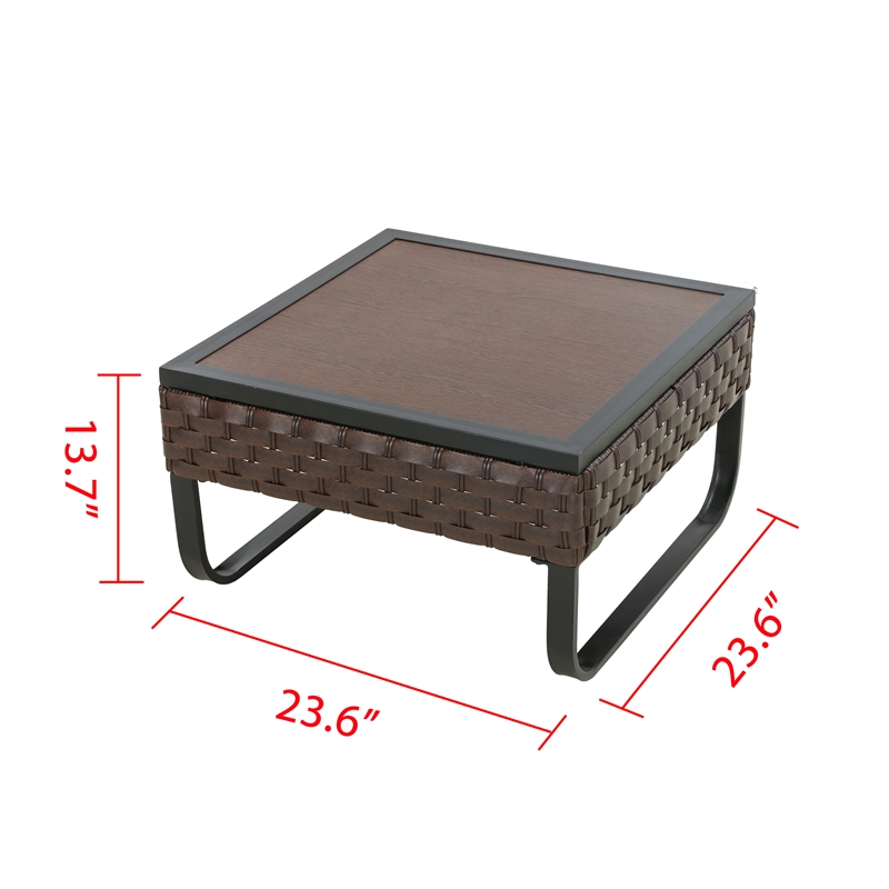 Pemberly Row Modern U-Leg Rattan Outdoor Side Table in Brown/Black