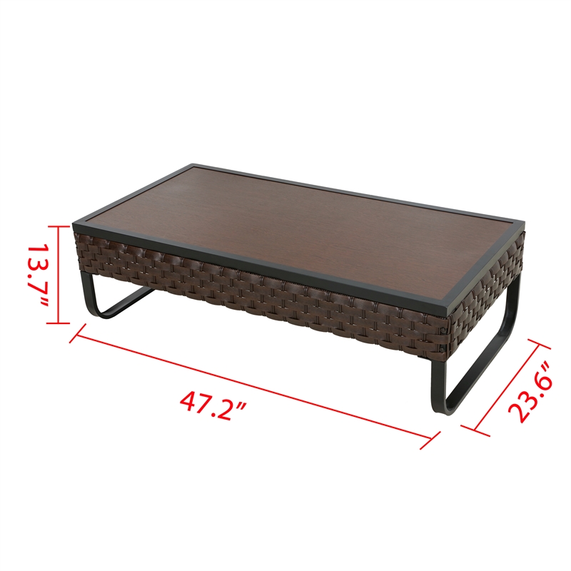 Pemberly Row U-Leg Wicker/Rattan Outdoor Coffee Table in Brown/Black