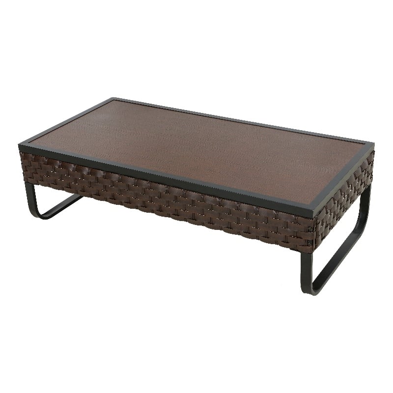 Pemberly Row U-Leg Wicker/Rattan Outdoor Coffee Table in Brown/Black
