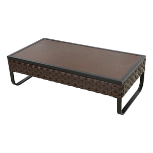 Pemberly Row U-Leg Wicker/Rattan Outdoor Coffee Table in Brown/Black