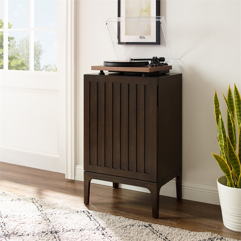 Pemberly Row Contemporary Wood Record Storage Stand in Dark Brown
