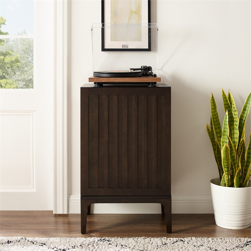 Pemberly Row Contemporary Wood Record Storage Stand in Dark Brown