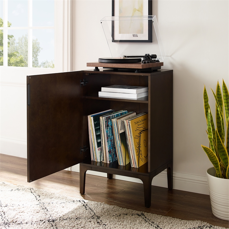 Pemberly Row Contemporary Wood Record Storage Stand in Dark Brown