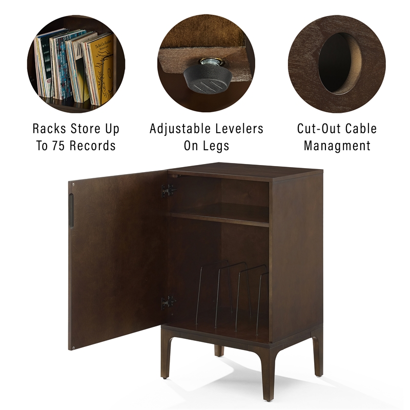 Pemberly Row Contemporary Wood Record Storage Stand in Dark Brown