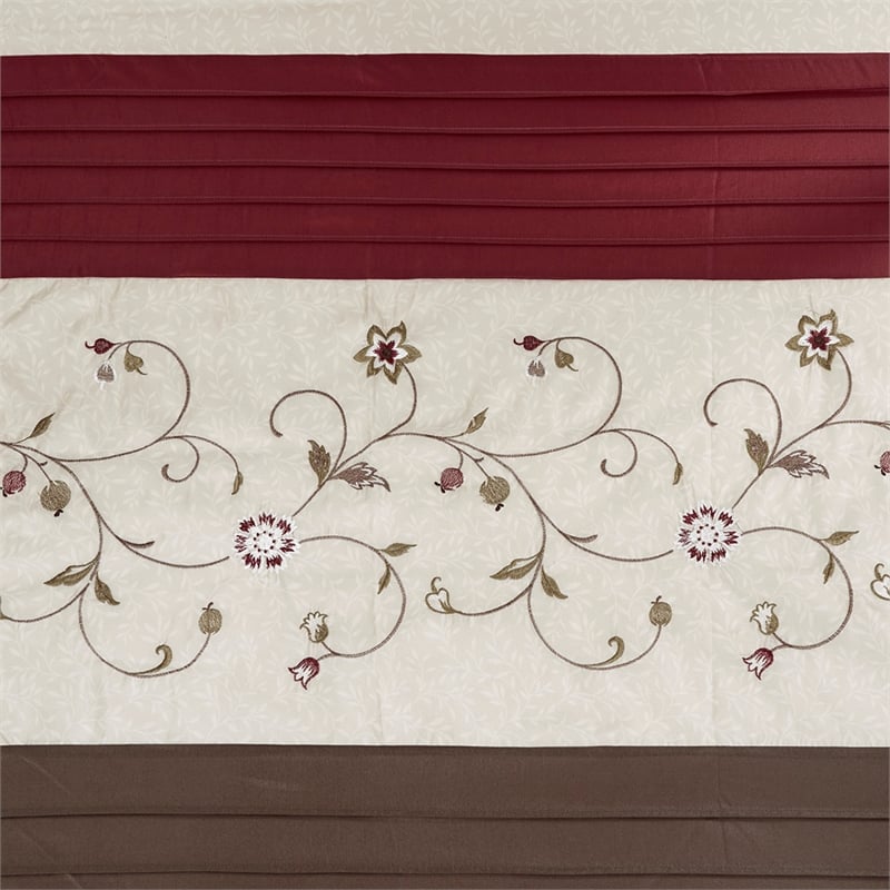 Pemberly Row Faux Silk Embroidered Floral Shower Curtain in Red