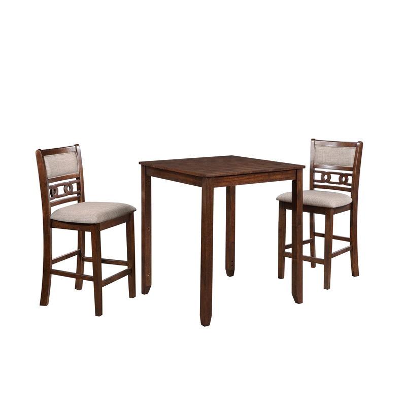 Pemberly Row Solid Wood Counter Table with 2 Chairs in Cherry Brown