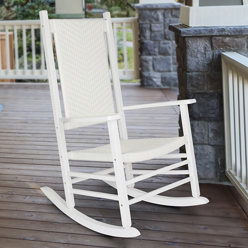 Pemberly Row Traditional Hardwood Patio Porch Rocker in White