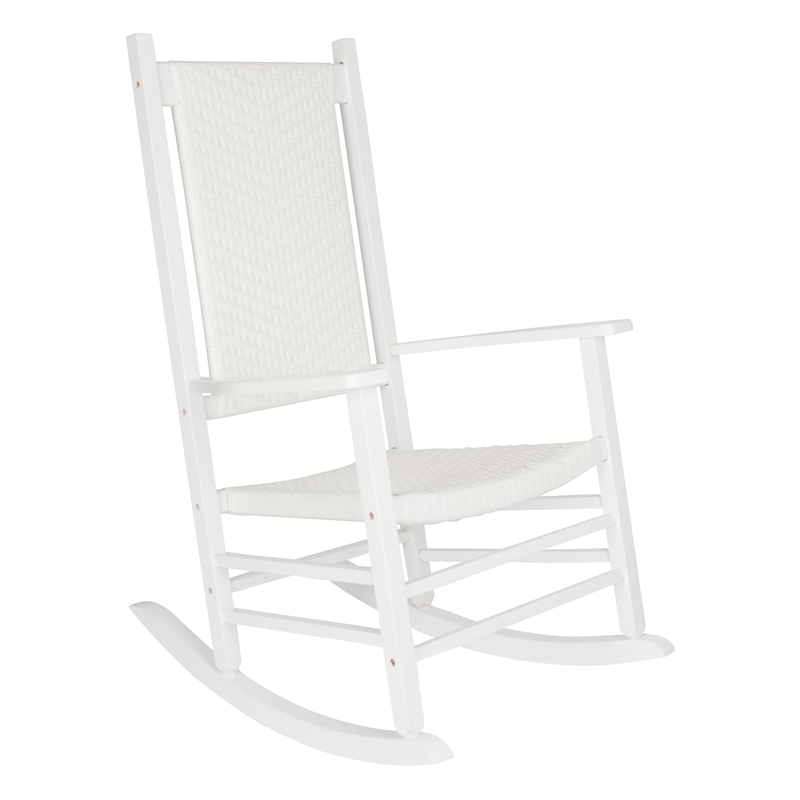 Pemberly Row Traditional Hardwood Patio Porch Rocker in White