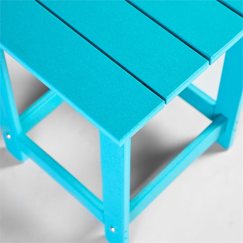 Pemberly Row Adirondack Indoor/Outdoor Square Resin End Table in Blue