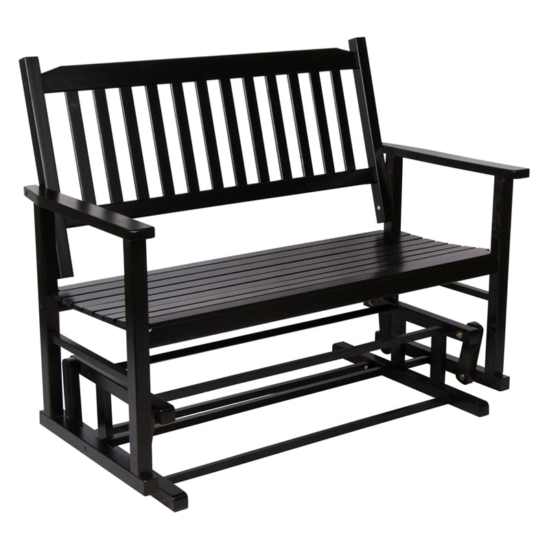 Pemberly Row Traditional Hardwood Outdoor Glider Loveseat in Black Finish