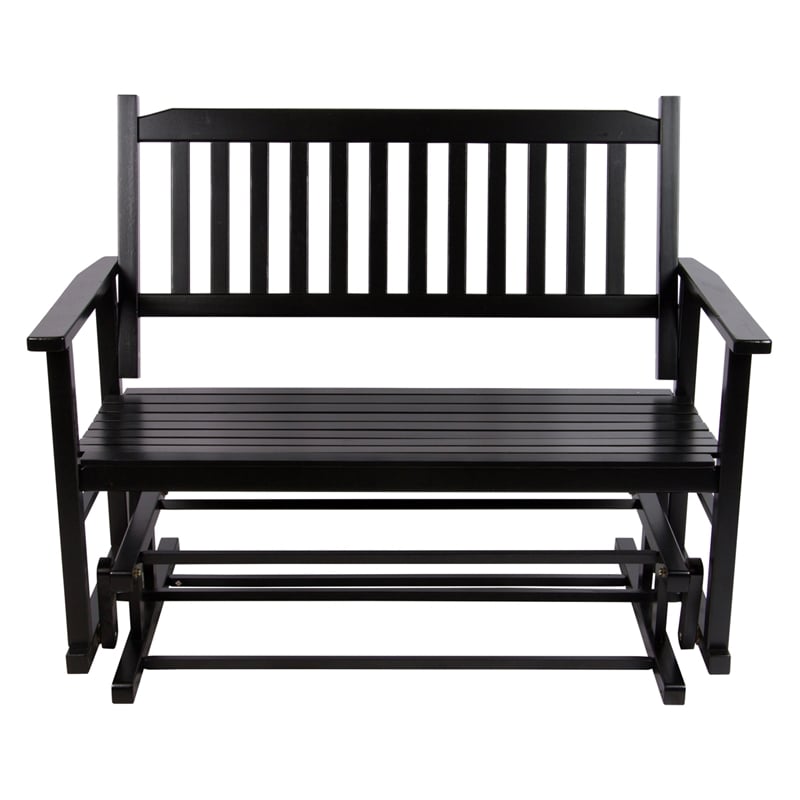 Pemberly Row Traditional Hardwood Outdoor Glider Loveseat in Black Finish