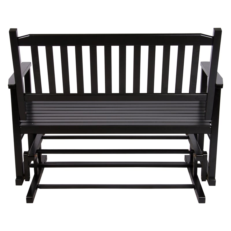 Pemberly Row Traditional Hardwood Outdoor Glider Loveseat in Black Finish