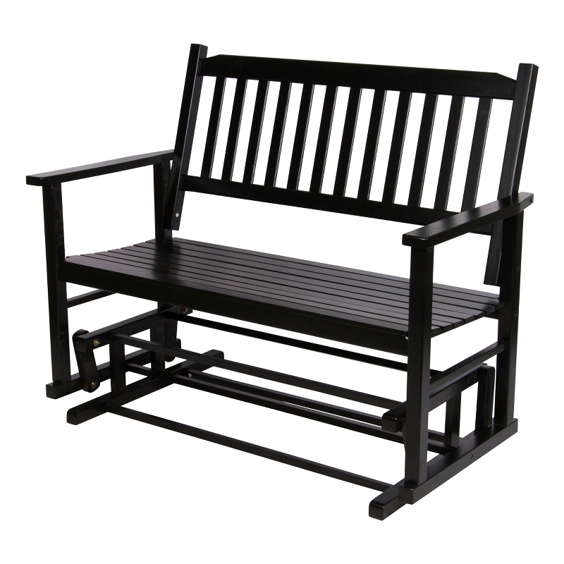 Pemberly Row Traditional Hardwood Outdoor Glider Loveseat in Black Finish