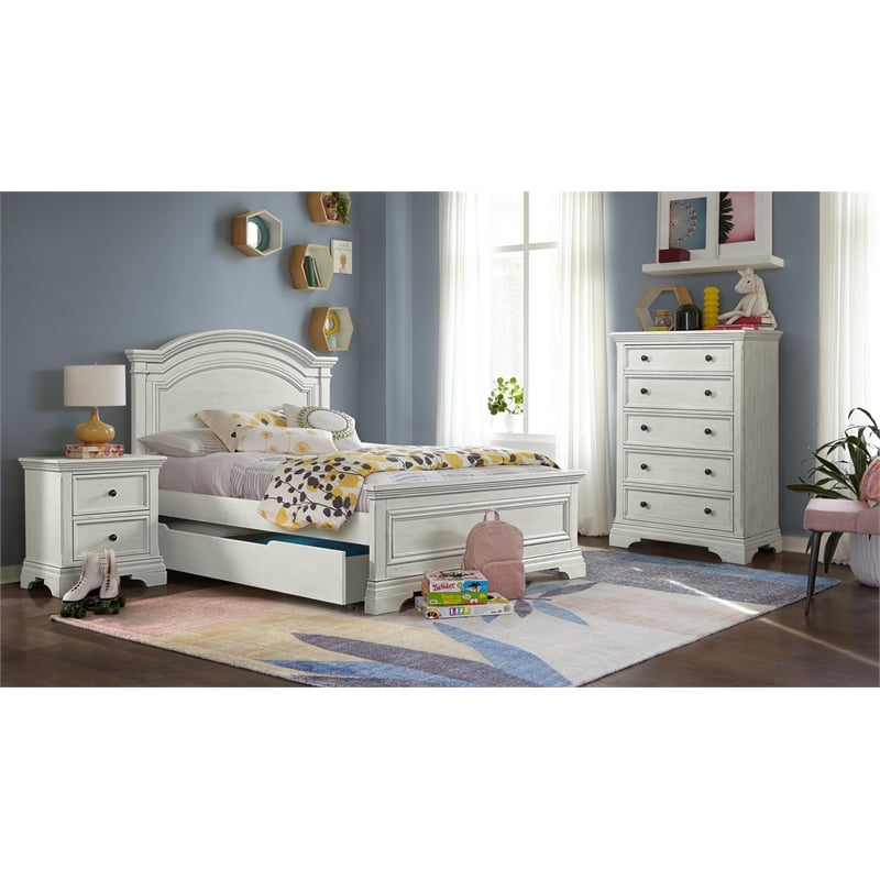Pemberly Row Traditional Wood Full Size Bed Rails in Brushed White