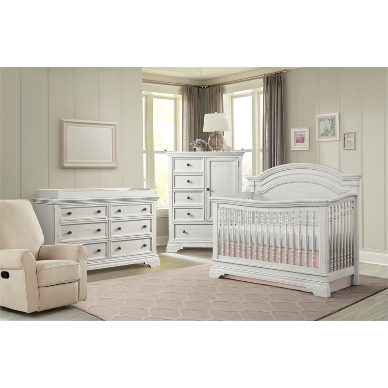 Pemberly Row Traditional Wood Changer Topper in Brushed White