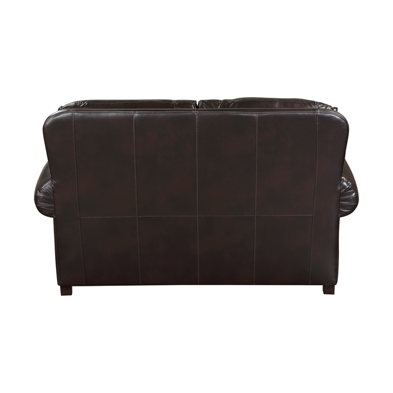 Pemberly Row Breathable Faux Leather Upholstered Loveseat in Brown