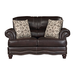 Pemberly Row Breathable Faux Leather Upholstered Loveseat in Brown