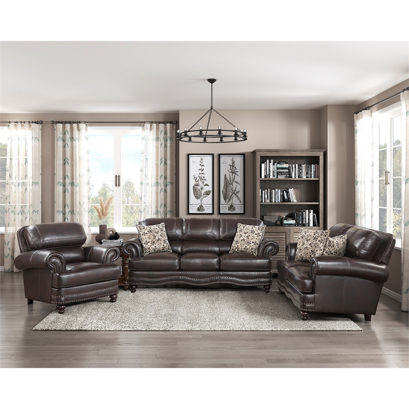 Pemberly Row Breathable Faux Leather Upholstered Sofa in Brown