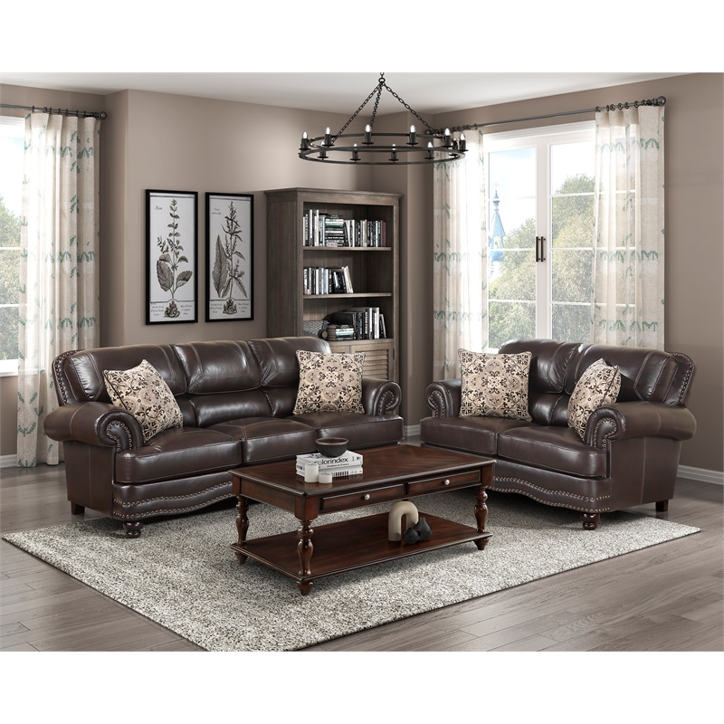 Pemberly Row Breathable Faux Leather Upholstered Sofa in Brown