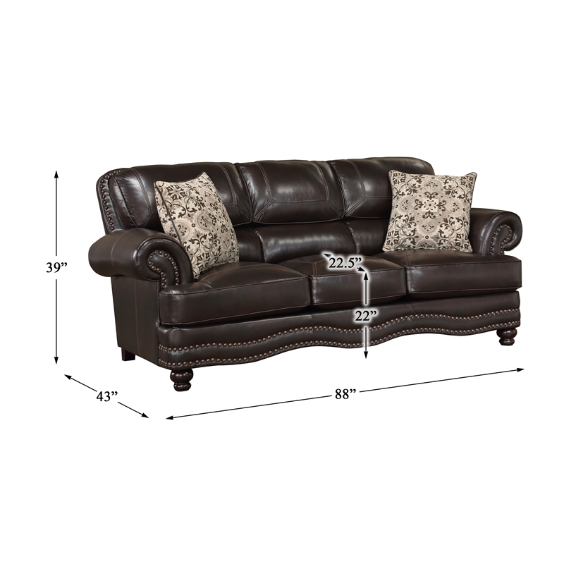 Pemberly Row Breathable Faux Leather Upholstered Sofa in Brown
