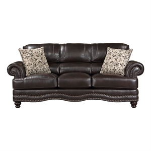 Pemberly Row Breathable Faux Leather Upholstered Sofa in Brown
