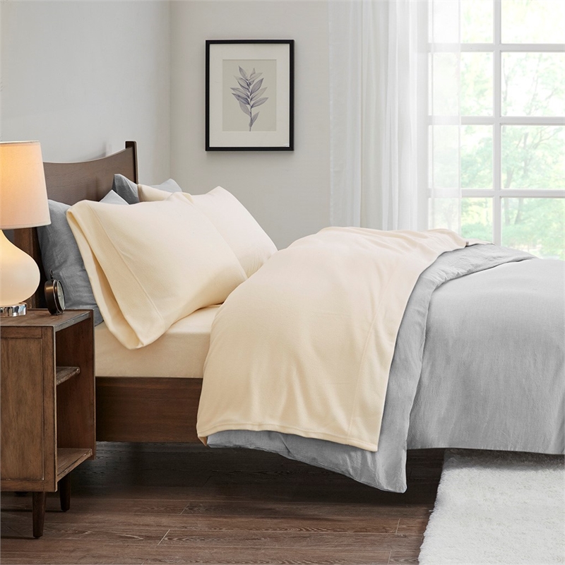 Pemberly Row Contemporary Micro Fleece Sheet Set in Ivory King
