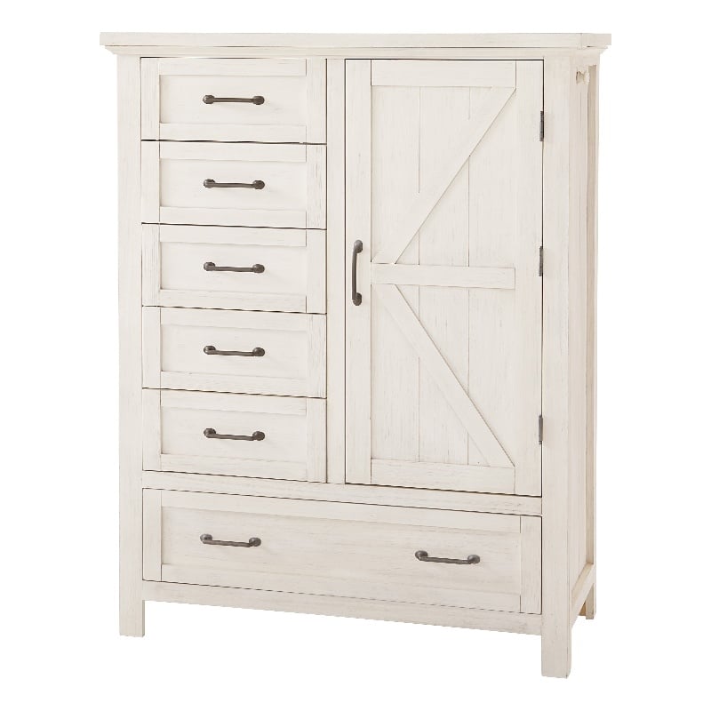 Pemberly Row Traditional Wood Chifforobe in Brushed White Finish
