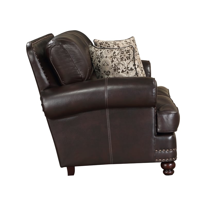Pemberly Row Faux Leather 2-Piece Upholstered Sofa Set in Brown