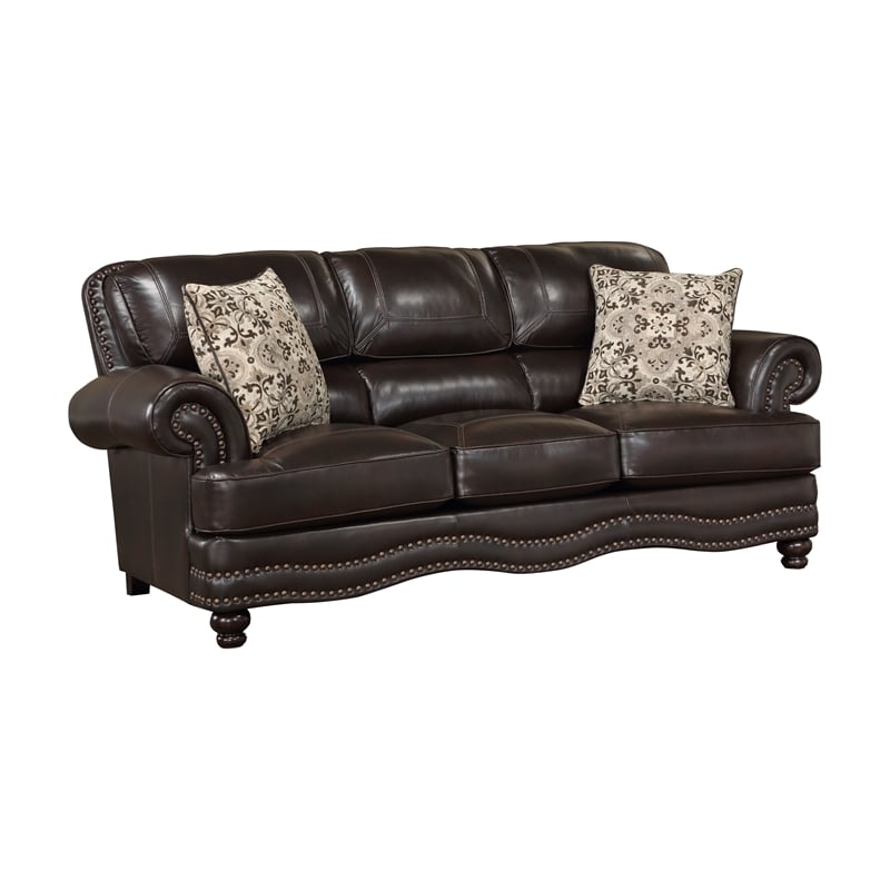 Pemberly Row Faux Leather 2-Piece Upholstered Sofa Set in Brown