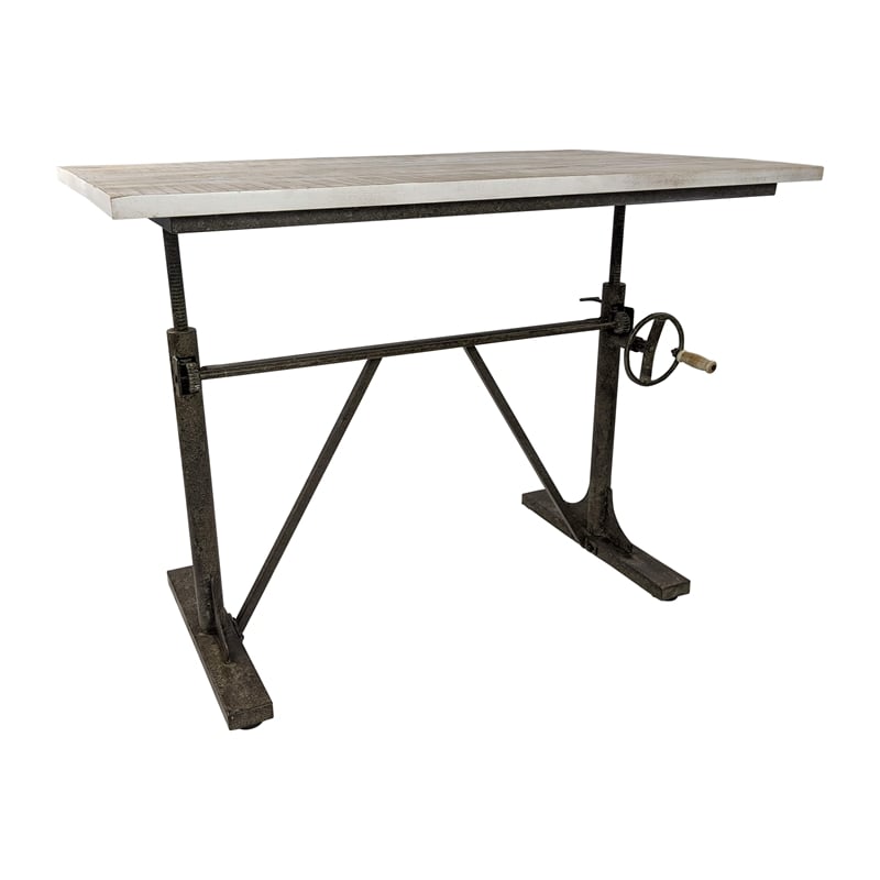 Pemberly Row Sit or Stand Adjustable Desk in Driftwood/Aged Iron