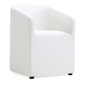 Pemberly Row 19.69&quot Round Faux Leather Dining Armchair in Cream