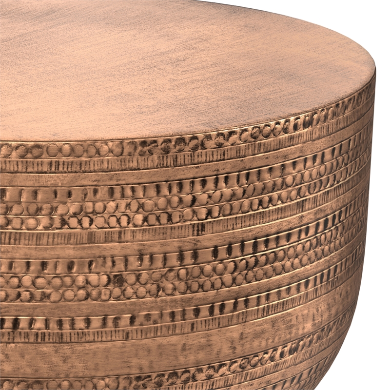 Pemberly Row Boho 30 inch Wide Metal Metal Coffee Table in Antique Copper