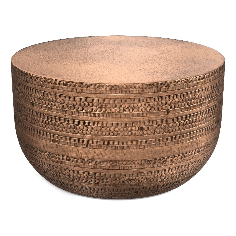 Pemberly Row Boho 30 inch Wide Metal Metal Coffee Table in Antique Copper