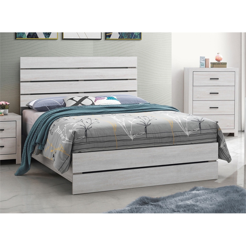 Pemberly Row Farmhouse Wood Eastern King Panel Bed Coastal White
