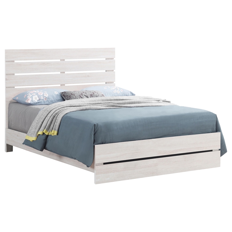 Pemberly Row Farmhouse Wood Eastern King Panel Bed Coastal White