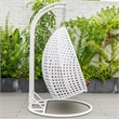 Pemberly Row Outdoor White Wicker Hanging Double Egg Swing Chair in Brown