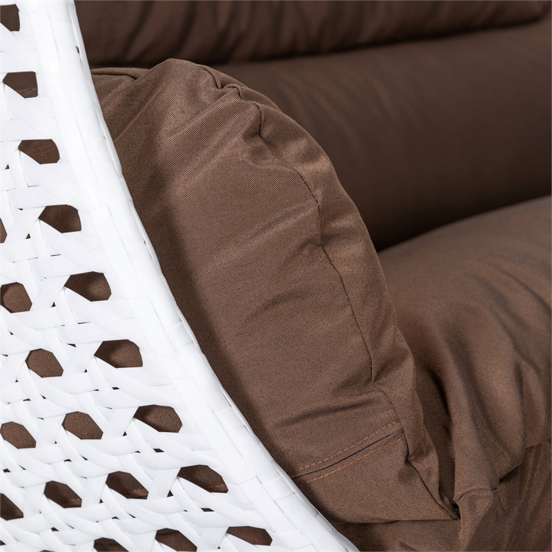 Pemberly Row Outdoor White Wicker Hanging Double Egg Swing Chair in Brown